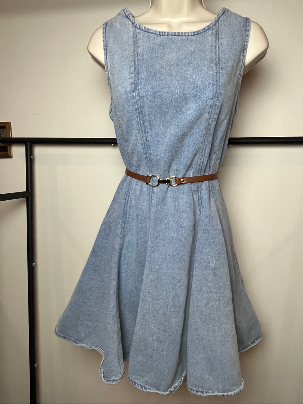 LUSH Sleeveless Light Wash Denim Fit-and-Flare Dress Western Bohemian Large